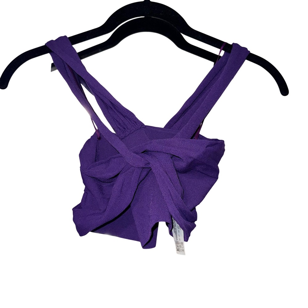 Zara Crop Top‎ Womens M Purple Knit Twisted Knot Front Ribbed Sleeveless